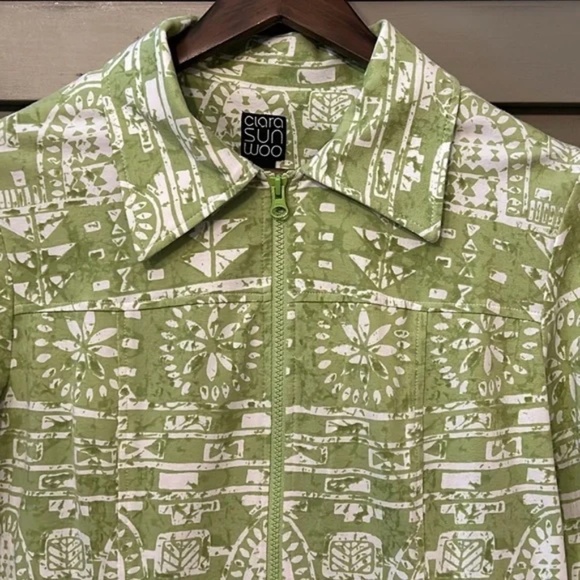 Clara Sun Woo Aztec Tribal Printed Jacket Green White Full Zip Cotton Size Large - Picture 9 of 14